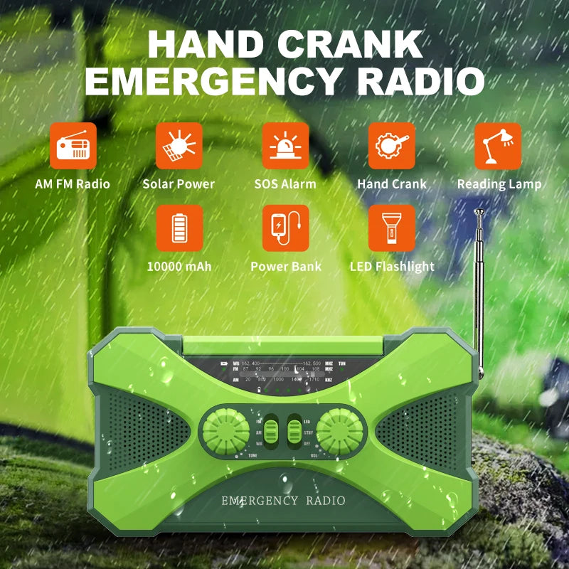 Emergency Radio Solar Hand Crank LED Flashlight/Reading Light/SOS Alarm Survival Tool