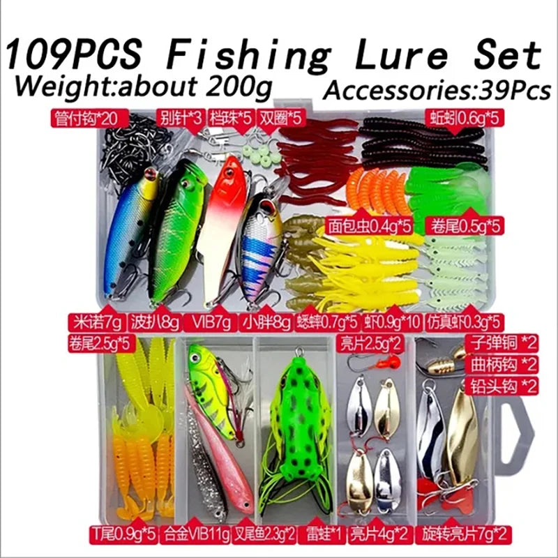 Fishing Lure Kit Soft and Hard Bait Set Gear Layer Minnow Metal Jig Spoon For Bass Pike Crank Tackle Accessories