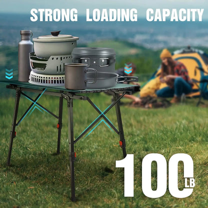 Portable Camping Table with Adjustable Legs, Lightweight Aluminum Folding Beach Table with Carrying Bag for Outdoor Cooking