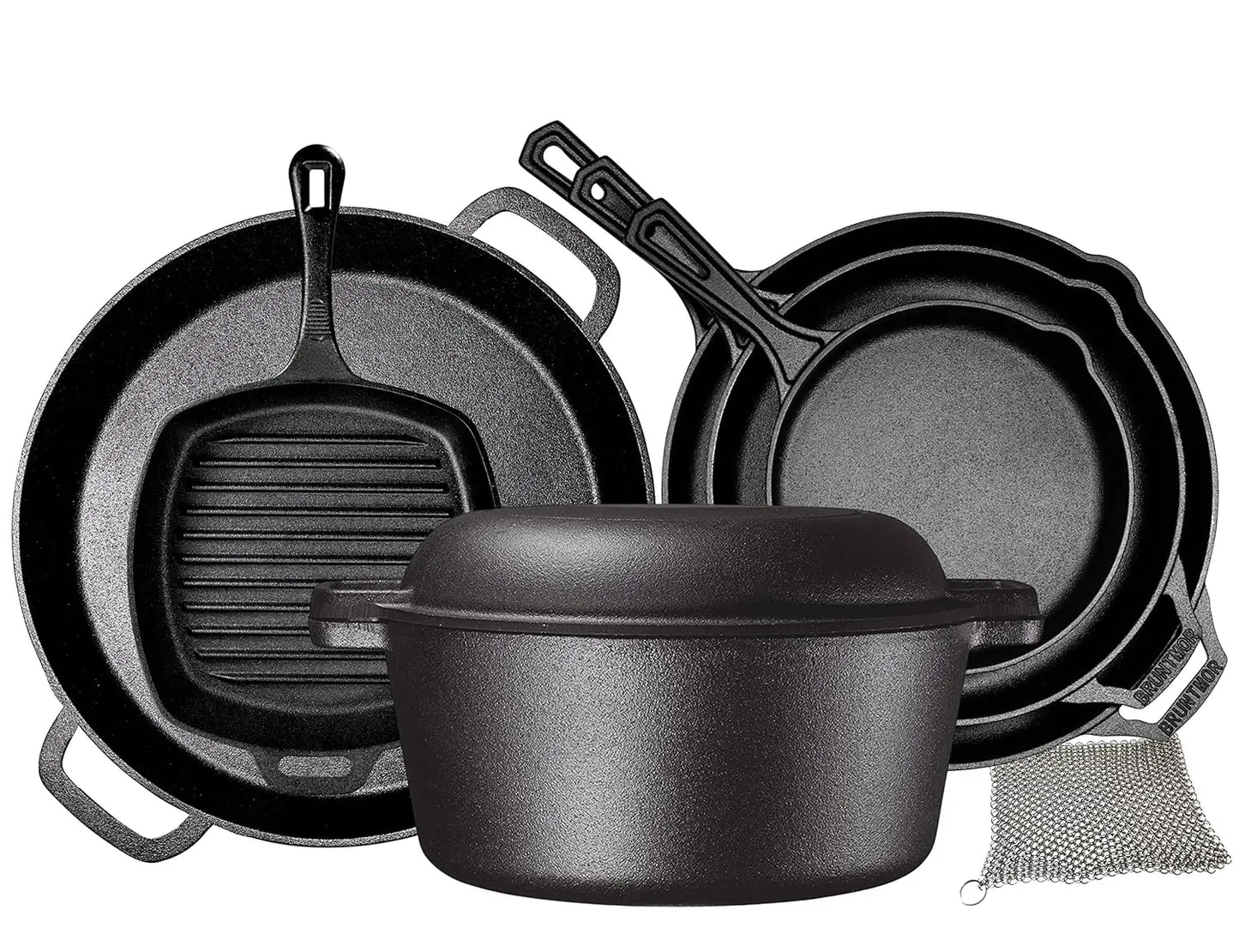 8 piece cast iron camping cookware - durable POTS and pot covers for cooking - the ideal gift for home or camping