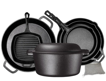 8 piece cast iron camping cookware - durable POTS and pot covers for cooking - the ideal gift for home or camping