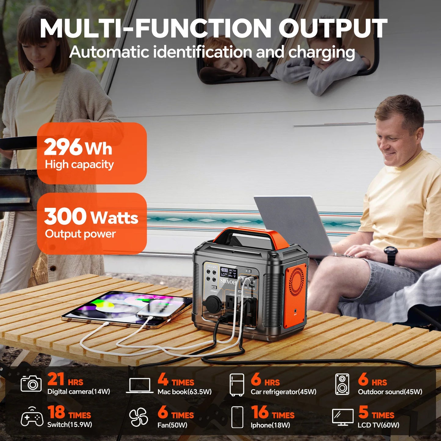 300W Portable Power Station,   Camping Solar Generator,