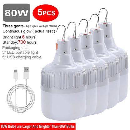 USB Rechargeable LED Emergency Lights 80W Outdoor Camping Portable Lantern