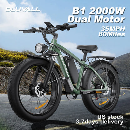 ZEEGR F1 48V 2000W Full Suspension E-Bike CE Certified 26 Inch Fat Tires Hidden Dual Battery Snow Beach Ebike
