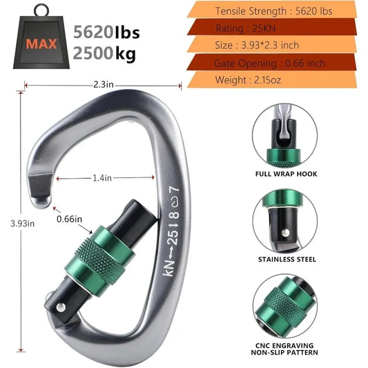 New,Climbing Locking Carabiner Clip Rappelling - 25KN Heavy Duty Large Screwgate Carabiners Clips for Rock