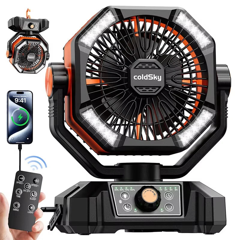Camping Fan 4 LED Lantern 8 Speeds Desk Fan Portable Outdoor Fan