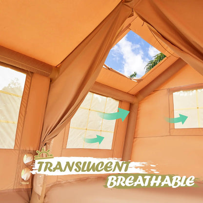 Inflatable Tent for Camping, 10 Person Air Tent, Waterproof Windproof Inflatable House Tent, Easy Set-Up with Hand Pump