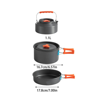 3pcs Camping Cookware Set Portable Non-Stick Aluminum Alloy Pot Pan