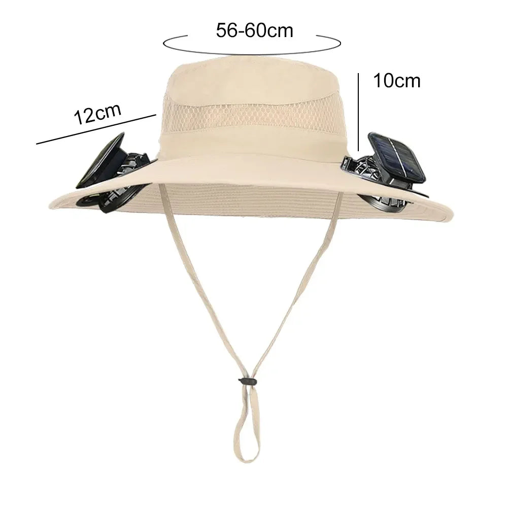 Outdoor Solar Fan  with 1/2 Solar Powered Fans Cap Breathable Wide Brim Fishing Hat for Camping Hiking