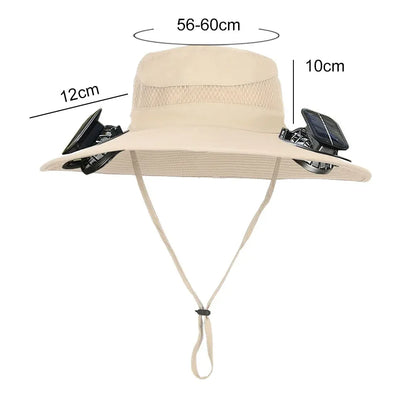 Outdoor Solar Fan  with 1/2 Solar Powered Fans Cap Breathable Wide Brim Fishing Hat for Camping Hiking