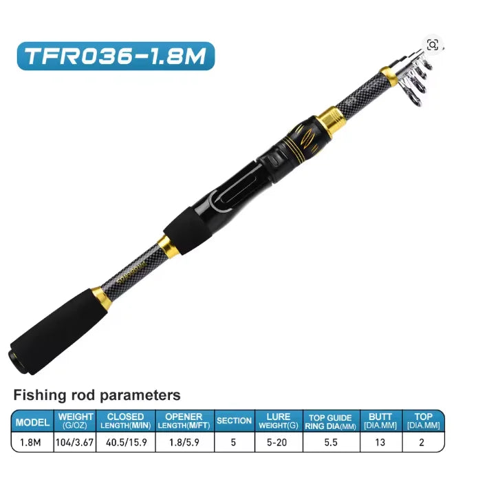Fishing Combo Portable Ultralight Telescopic Rod and 5.1:1 Gear Ratio Spinning Reel Lures Hooks Line Full Kit