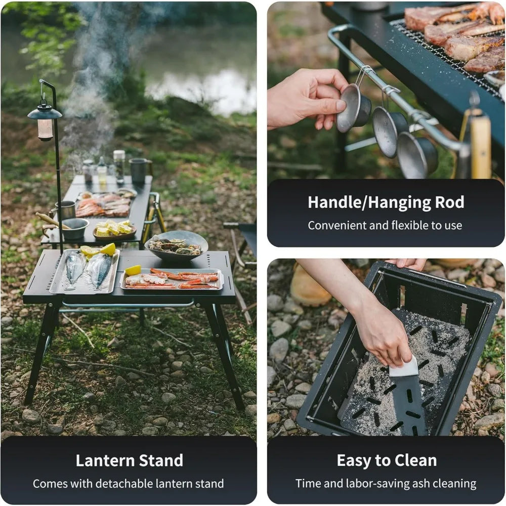 Table with Charcoal Grill, Folding Camping Table