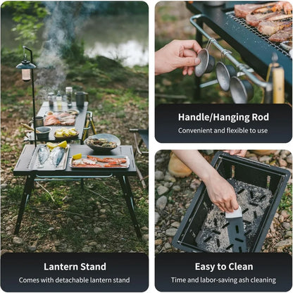 Table with Charcoal Grill, Folding Camping Table