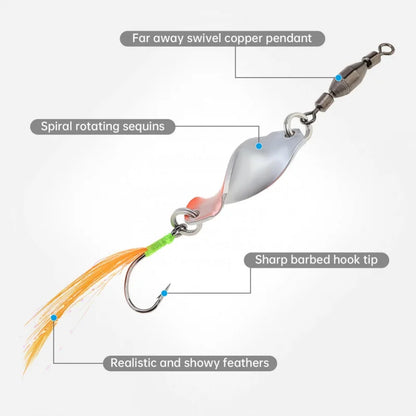 Twisted Metal Fishing Lures Spinner Hard Baits 360 Degree Rotating Spoon Lures Feather Metal Jigs