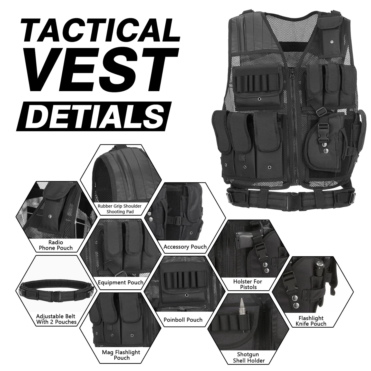 Tactical Vest Multi-Pockets Breathable Combat Vest Outdoor Military Airsoft Army Vest for Hunting Camping Hiking