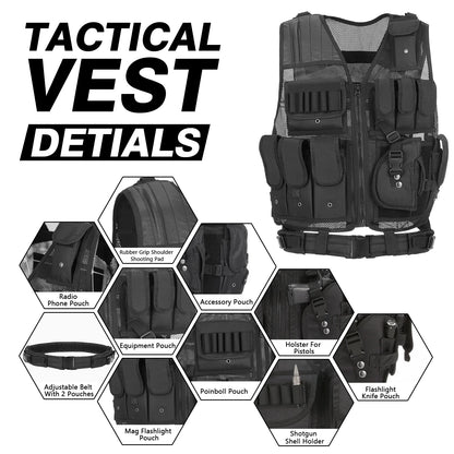 Tactical Vest Multi-Pockets Breathable Combat Vest Outdoor Military Airsoft Army Vest for Hunting Camping Hiking