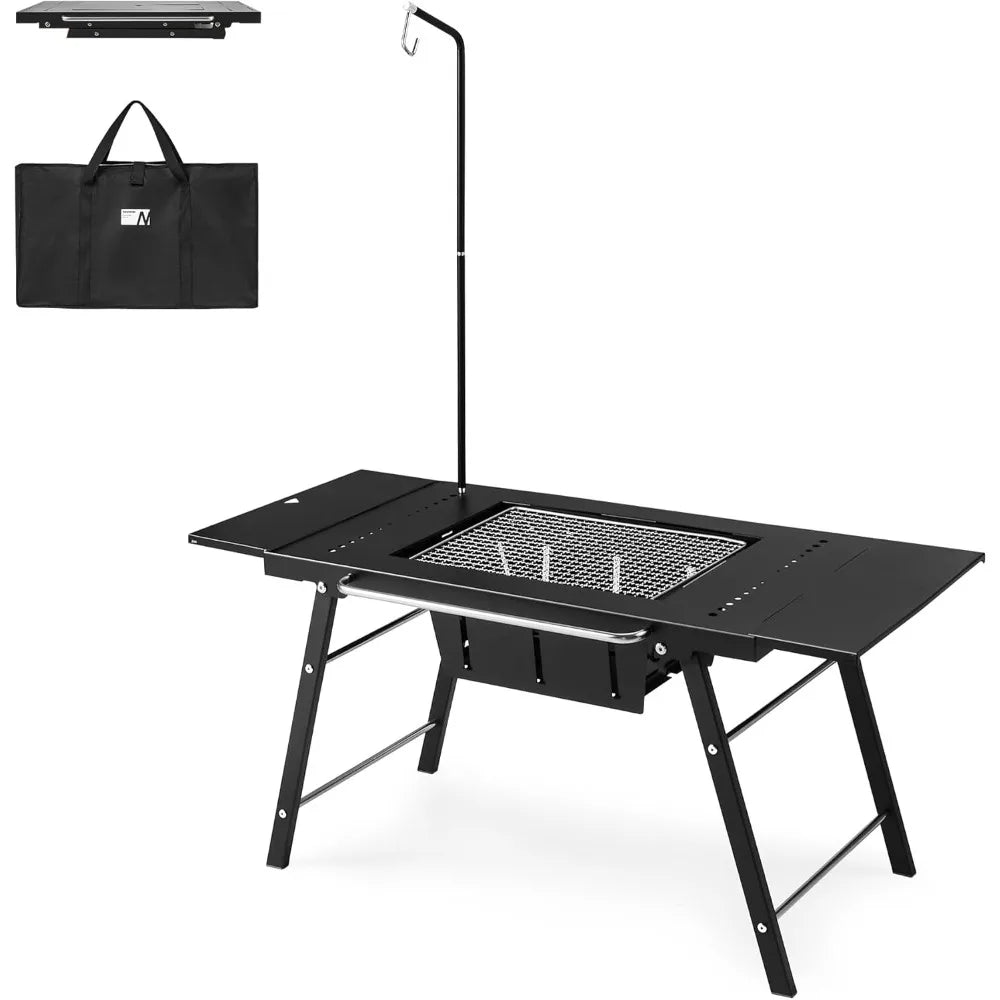 Table with Charcoal Grill, Folding Camping Table