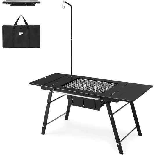 Table with Charcoal Grill, Folding Camping Table