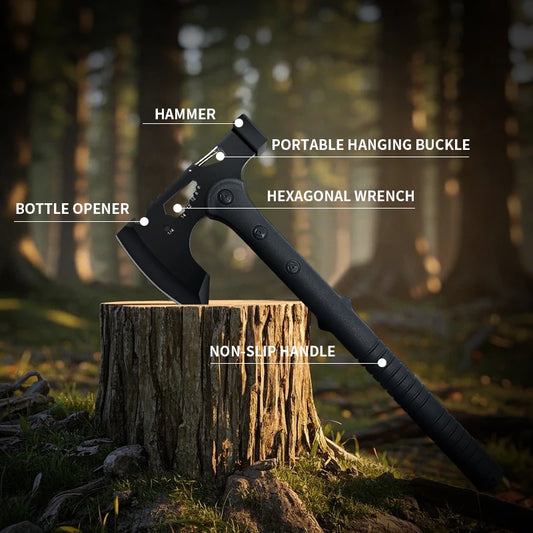 Outdoor camping axe, survival travel hand axe, multifunctional