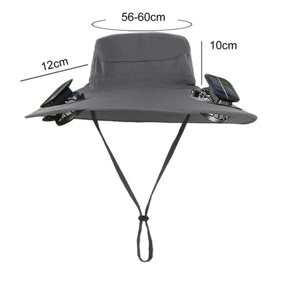 Outdoor Solar Fan  with 1/2 Solar Powered Fans Cap Breathable Wide Brim Fishing Hat for Camping Hiking
