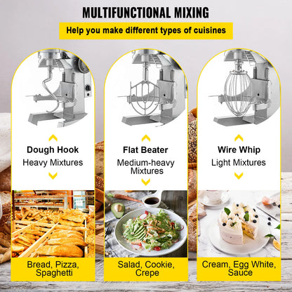 Electric Dough Machine Stainless Steel Commercial Cream  Whisk Mixer Processor Kitchen Food Stand Blender