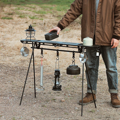 Folding Camping Hanging Rack Shelf Top Plate With Hook Triangle Storage Hanger Picnic Camping Cookware Pot Pan Hanging Rack