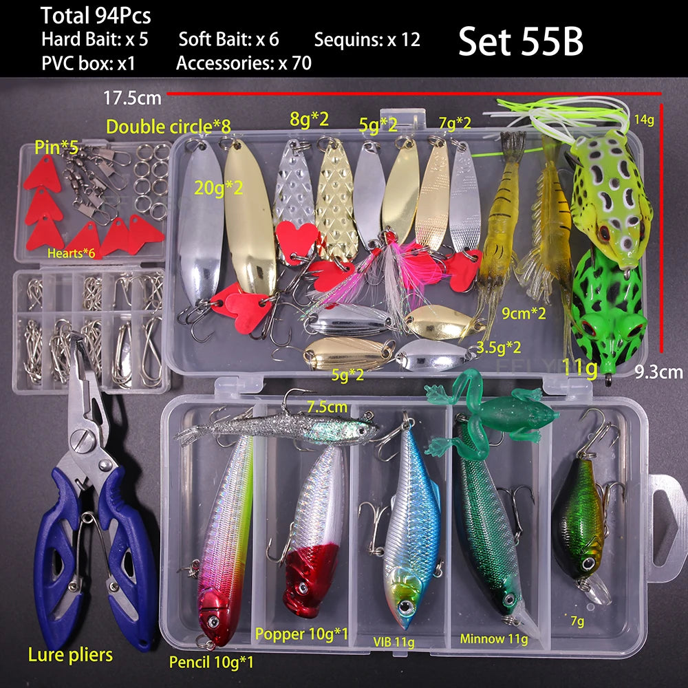 Big Mixed Fishing Lure Set Soft Hard Bait Kit Artificial Bionic Minnow Swing Metal Jig Spoon
