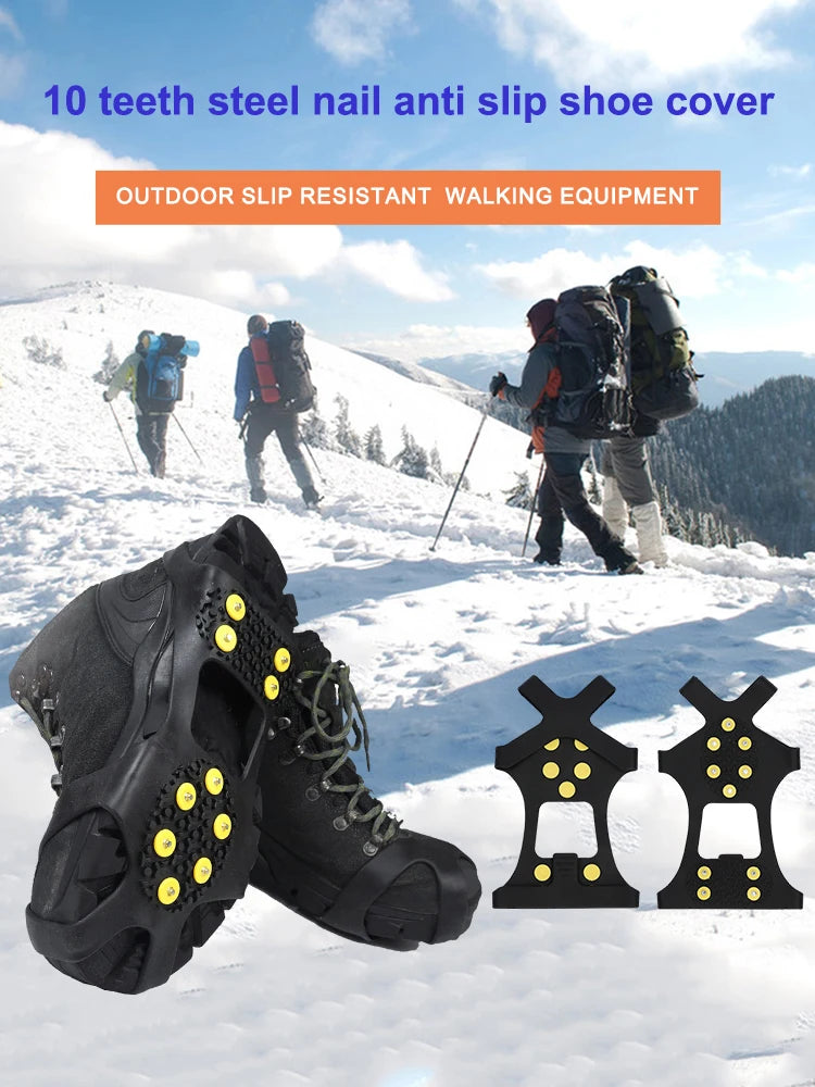 10 Teeth Climbing Crampons Anti-Slip Mountaineering Cleats Unisex Boots Snow Cleats Outdoor Chain Shoe Spikes