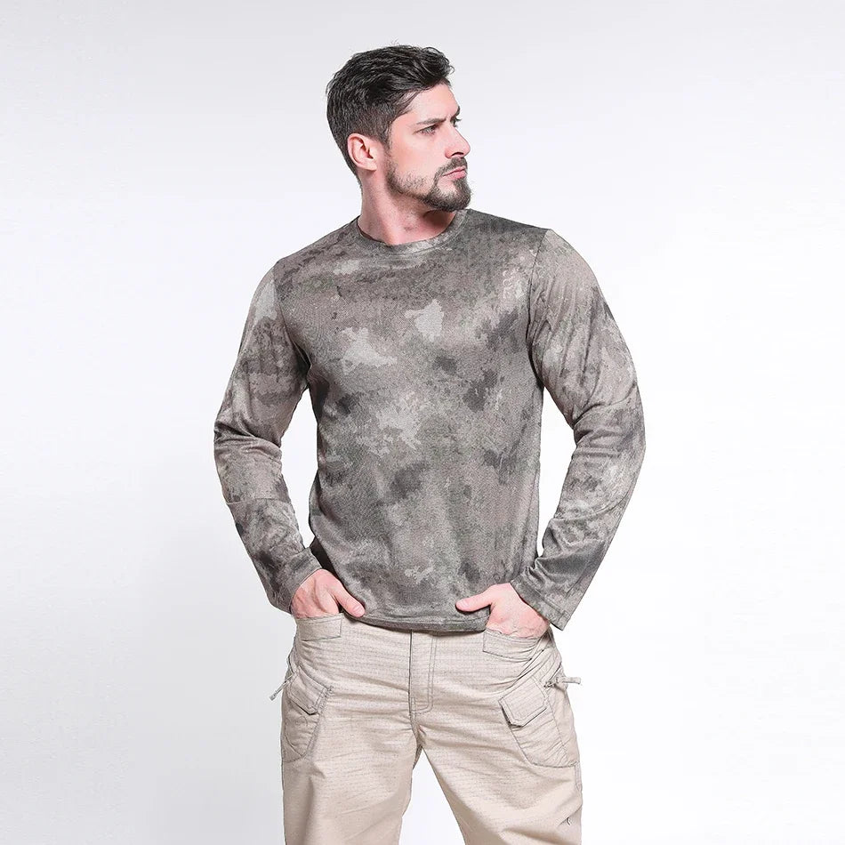Long-Sleeve T-Shirt Anti-Sweat   Shirts Breathable Camo  Hunting Clothes Men Elasticity Sun-Protective Top