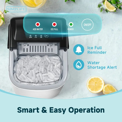 Simzlife Countertop Ice Maker with Handle, 9 bullet ice in 6 Mins, 26Lbs/24H, Self-Cleaning, Ice Maker with Basket and Scoop
