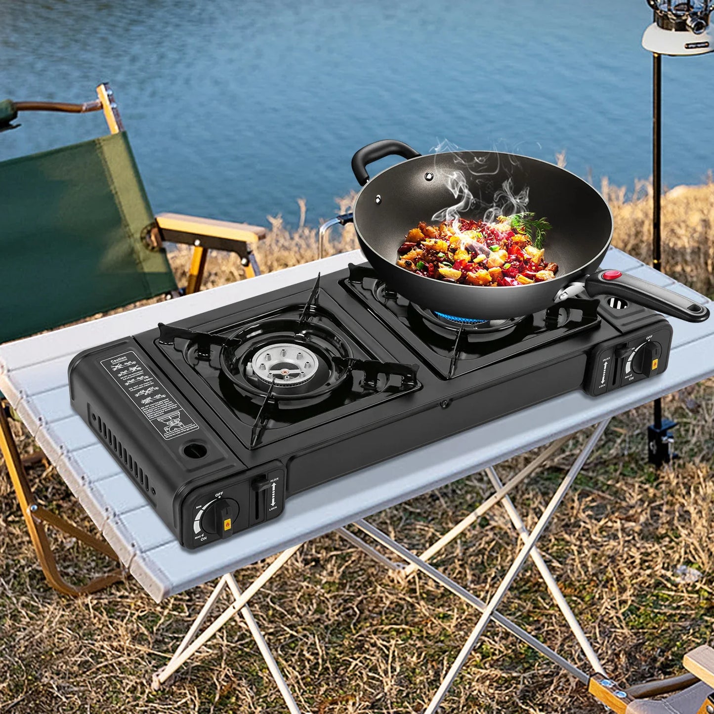 Portable Camping Stove, 2 Burners Butane Camping Stove