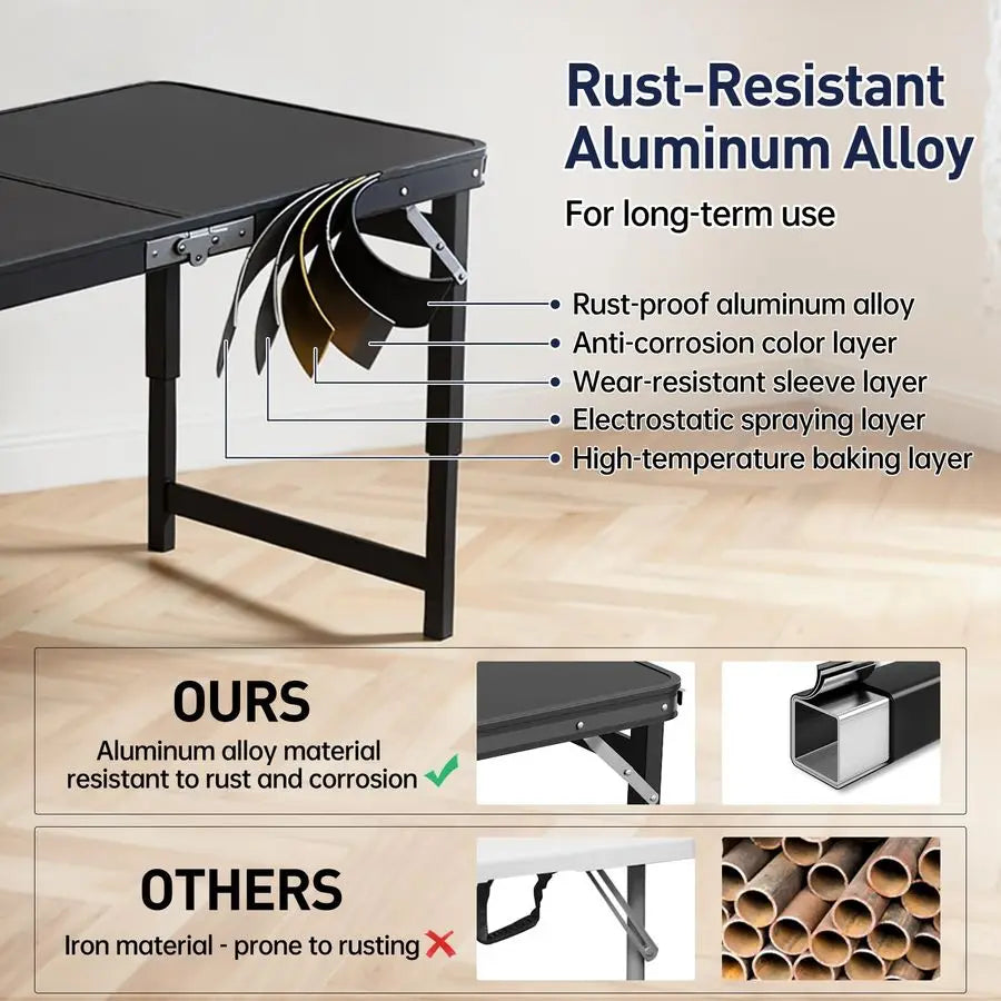 Portable Folding Card Table with Chairs,4ft Foldable Table Adjustable Height,Aluminum Alloy Frame Folding Dining Table with Carr