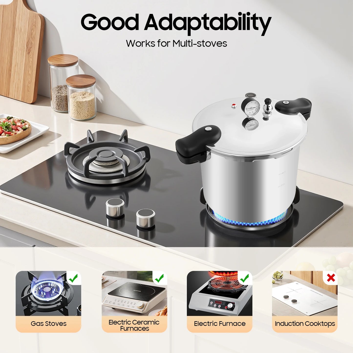 Pressure Cooker Pot with Pressure Gauge, Hand Control