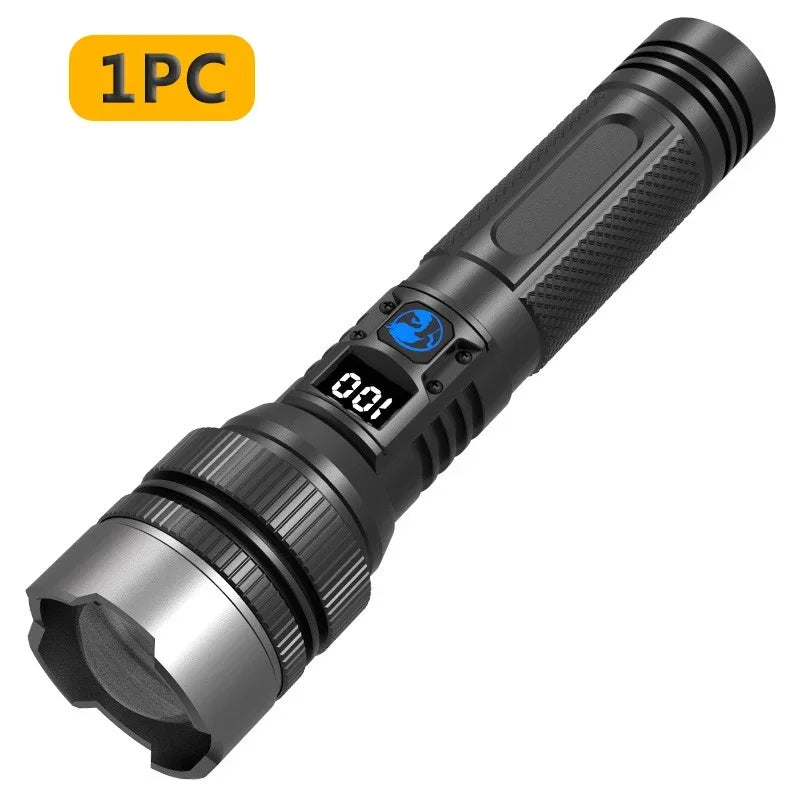 Powerful LED Flashlight With Zoom And Digital Display