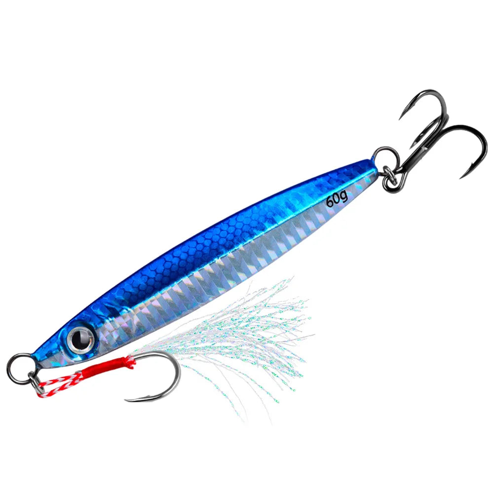 Metal Jig Fishing Lure 60g Trolling Hard Bait Fast Sinking Bass Fishing Bait Saltwater Lures for Sea Fishing and Boat Fishing
