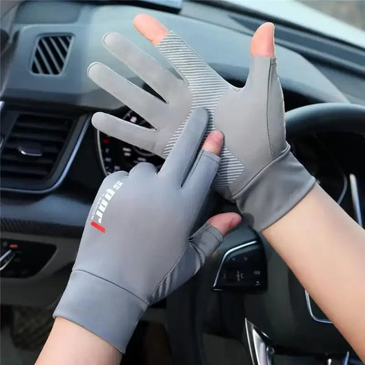 Fishing Gloves Breathable Two Fingers Elastic Summer Ice Silk Sunscreen Anti-slip Apparel
