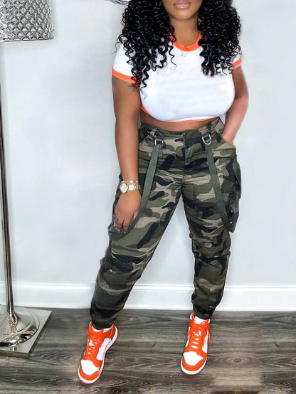 Women's Y2K Camo Cargo Pants - High-Waisted Slim Fit  , Casual Jogger Sweatpants