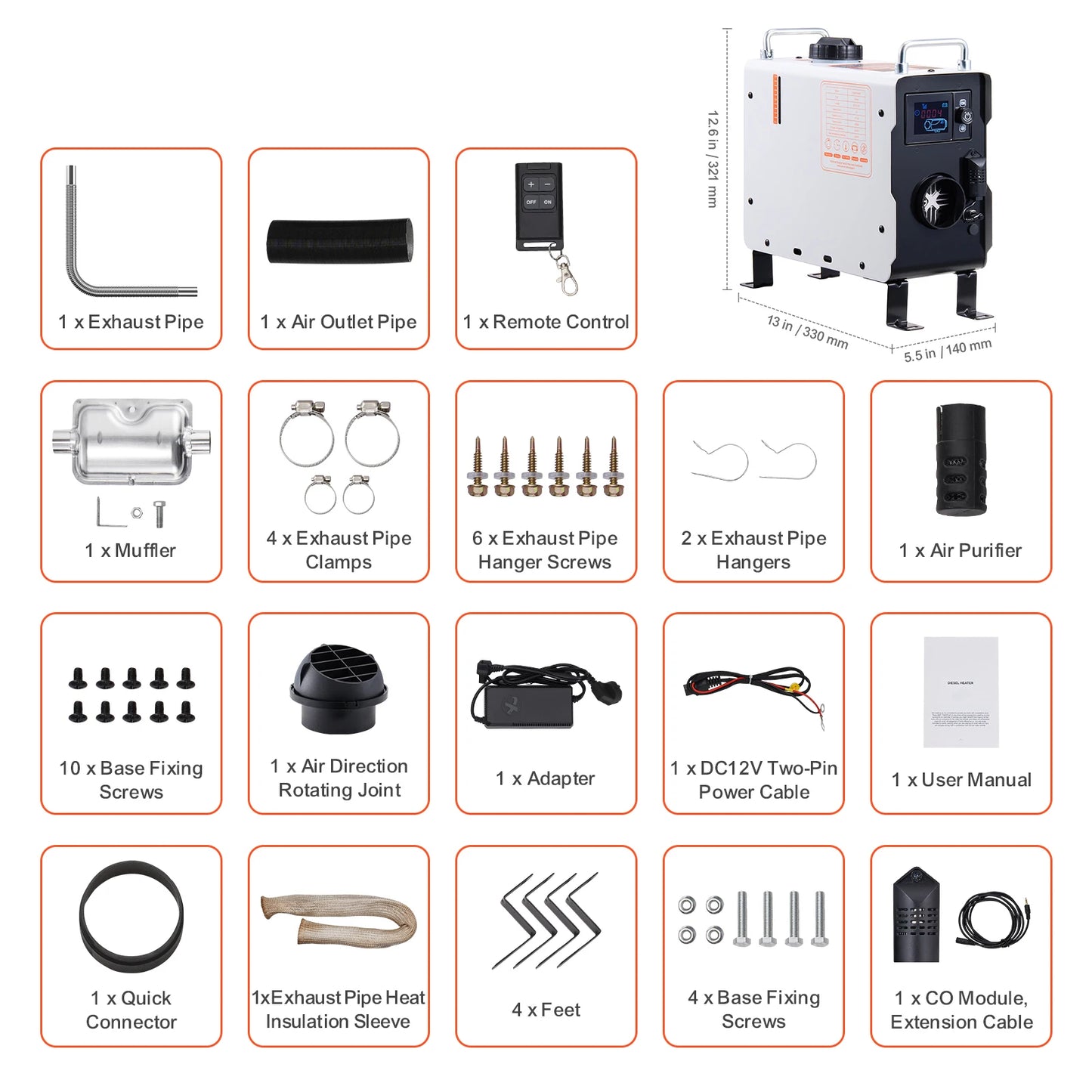 All in One Diesel Air Heater with Remote Control Display Screen