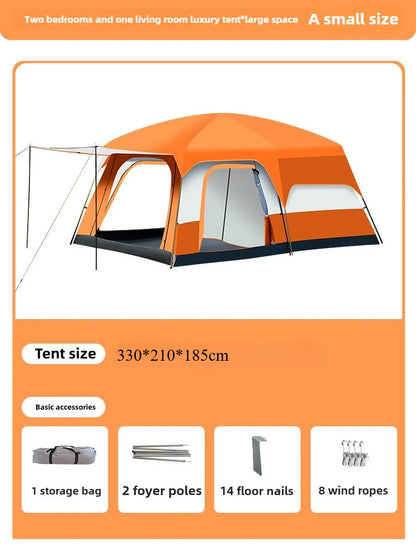 Tent Camping Two Bedroom Large Family 10 People Waterproof Double Layer Anti Uv Beach Shade Outdoor 4 Seasons Canopy