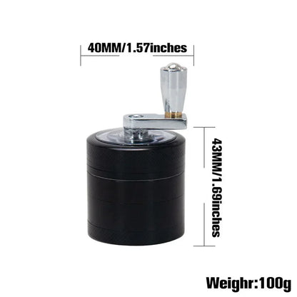 JUSTINLAU 4-layer Tobacco Grinder 40mm Manual Metal Zinc Alloy Herb Mill Spice Crusher Smoke Grinder Crusher Hand Crank Miller