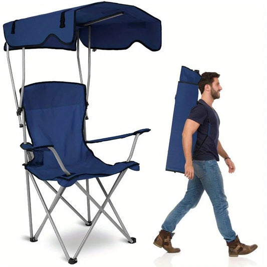 Camping Chair With Canopy, Outdoor Folding Lounge Chair