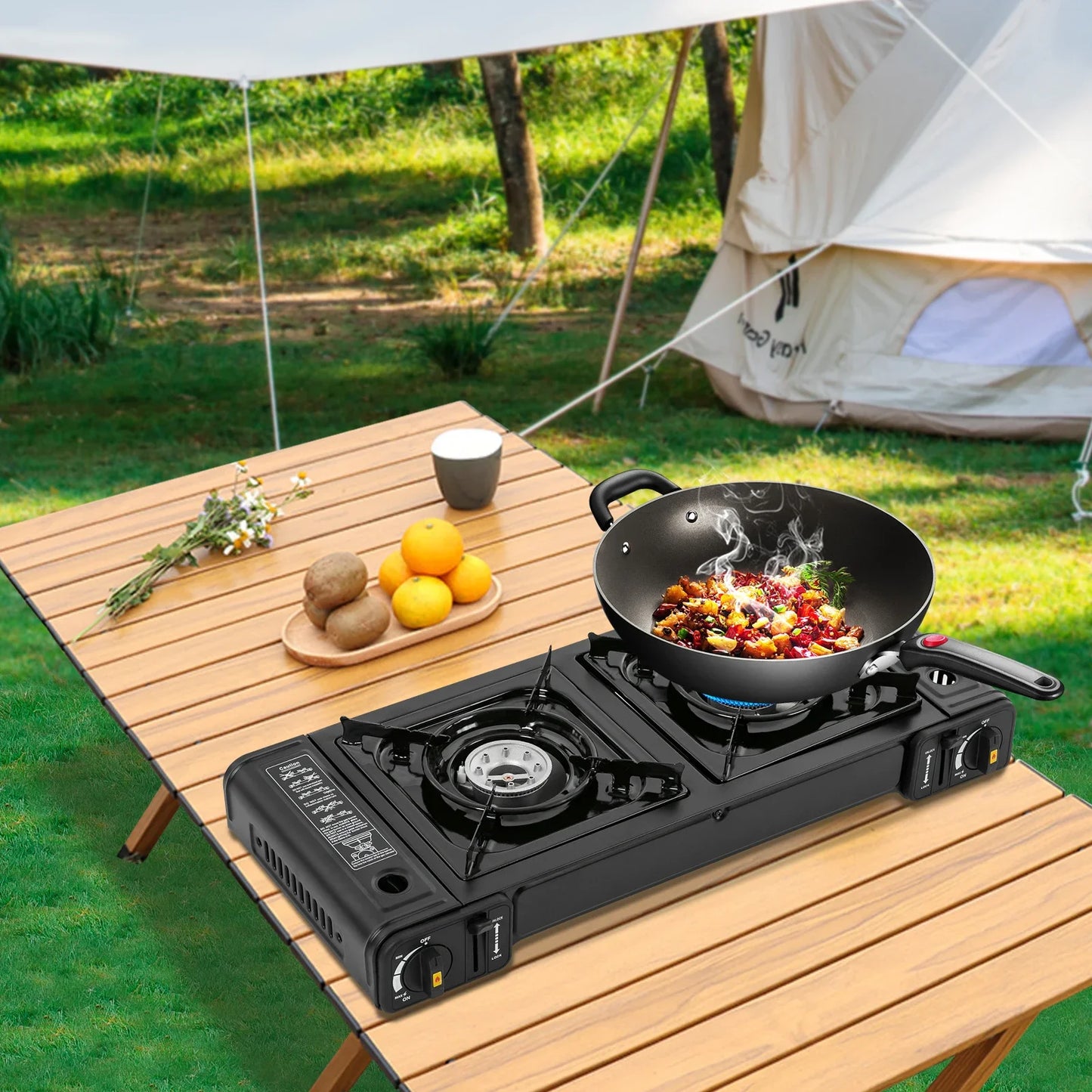 Portable Camping Stove, 2 Burners Butane Camping Stove