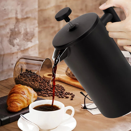 Premium Stainless Steel Double Wall Coffee Press with 3 Filters Thermal Kettle for Camping