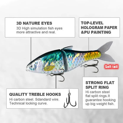 GRS Glider Fishing Lures  Glide Bait Jointed Swimbait Artificial Hard Baits Lures with Treble Hooks