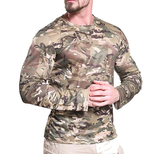 Long-Sleeve T-Shirt Anti-Sweat   Shirts Breathable Camo  Hunting Clothes Men Elasticity Sun-Protective Top