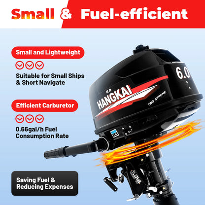 6 HP 2 Stroke Outboard Motor Boat Engine Heavy Duty Outboard Motor Fishing Boat Engine with Water Cooling System 102CC 4400W