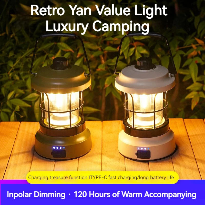 Retro Lamp Portable Camping Lantern USB Recharge Camping Tent Lighting Camping Equipment