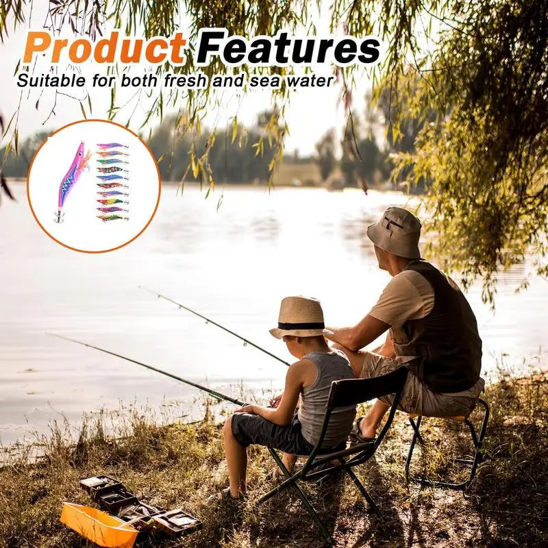 Artificial Hard Bait Luminous Squid Jig Sea Fishing Lure   Shrimp Cuttlefish Squid Rig