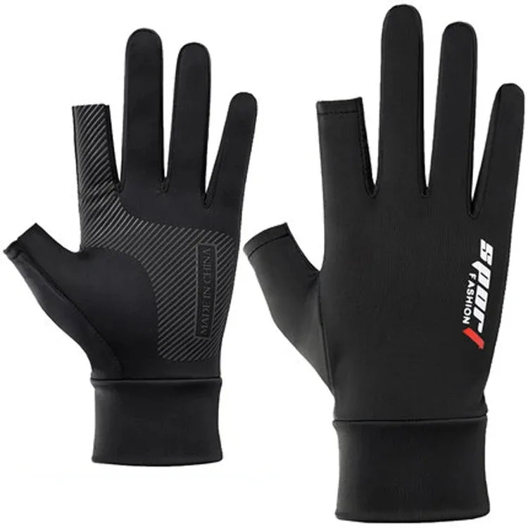 Fishing Gloves Breathable Two Fingers Elastic Summer Ice Silk Sunscreen Anti-slip Apparel