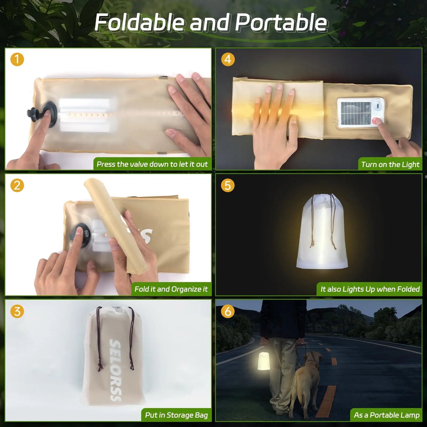 SELORSS Solar Camping Lantern, Portable Camping Light Waterproof